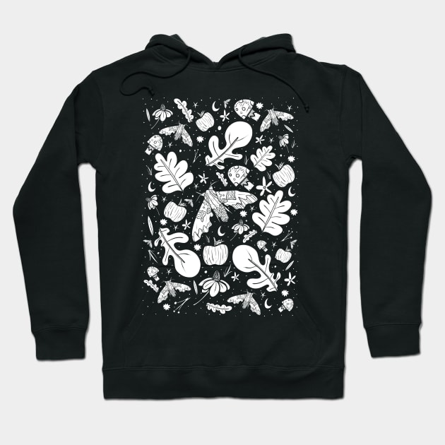 Black and white moths and autumn Hoodie by Swadeillustrations